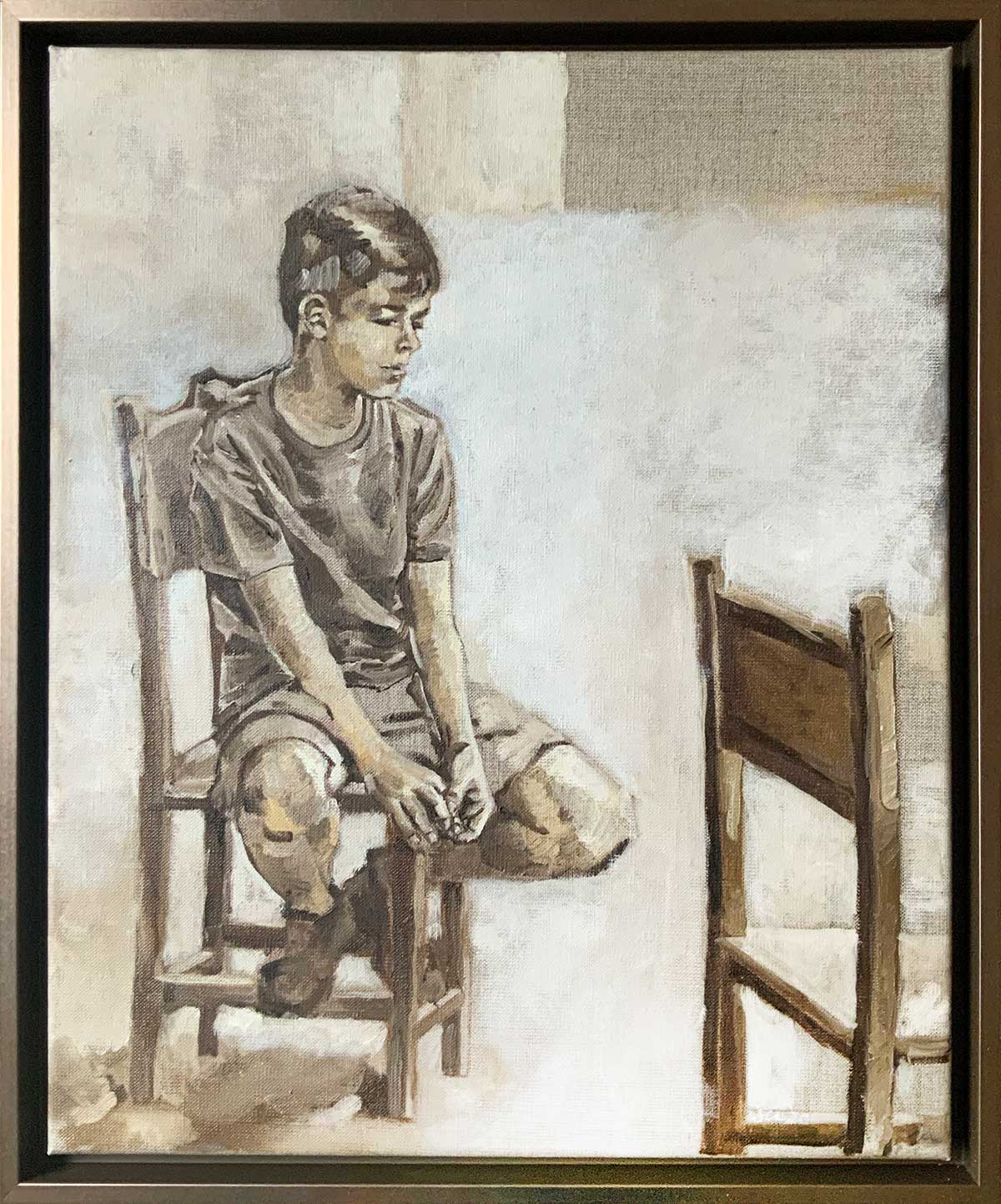 Ölbild: Portrait eines sitzenden Jungen