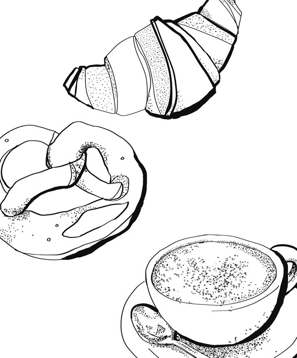 Cappuchino Croissant Zeichnung